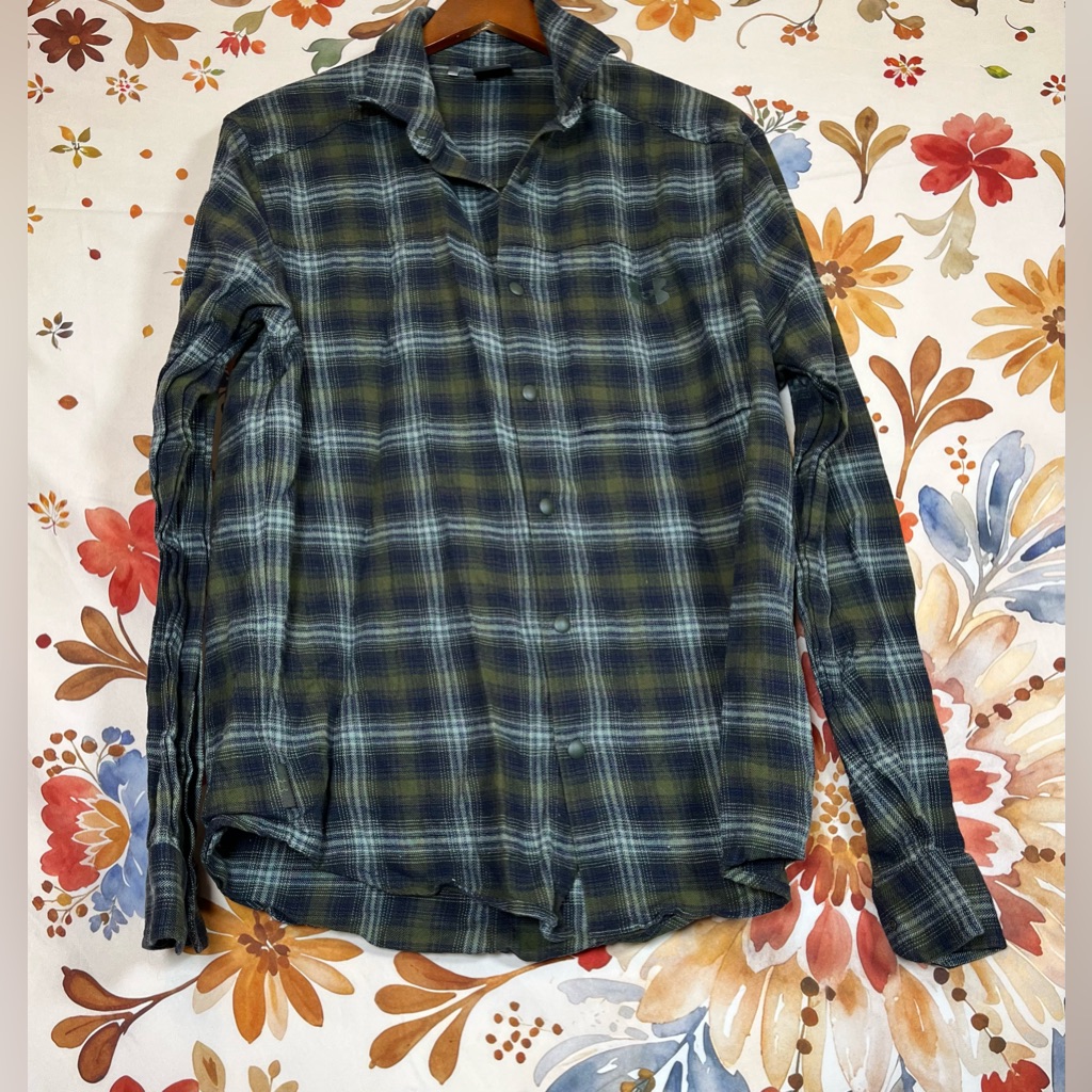 Under Armour L Green Flannel Snapfront Plaid Grunge Fall School Forestcore Shirt